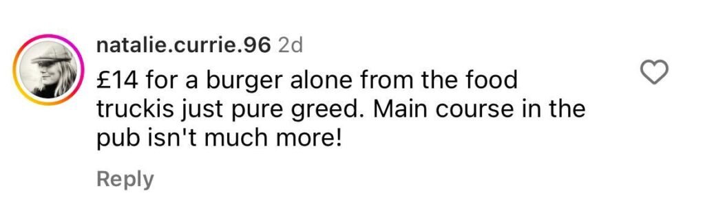 Social media comment on the post of Jeremy Clarkson is facing backlash for charging £7.50 for a bacon roll and £14 for a burger without chips at his country pub, with critics calling the prices greedy.