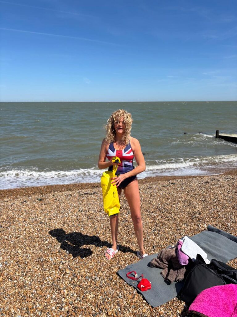 Rebekah Kefford, 53, aims to become the first woman to swim 8 miles from WWII Red Sands forts to shore, braving cold waters to raise funds for spinal injury charity Aspire.