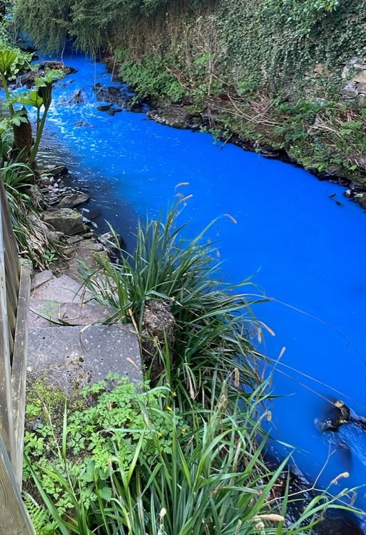 Locals were baffled after the River Dean in Bollington turned electric blue, prompting environmental concerns. The source was found, but officials haven’t disclosed the cause.