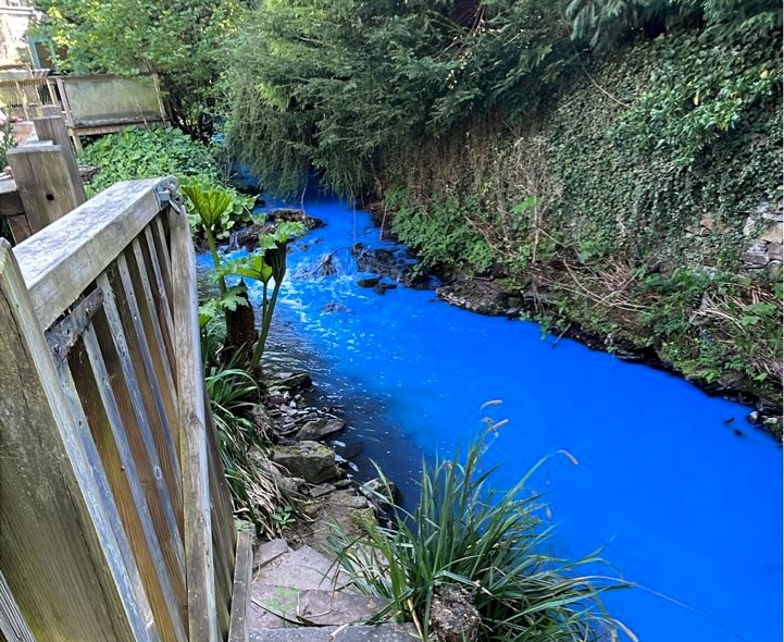 Locals were baffled after the River Dean in Bollington turned electric blue, prompting environmental concerns. The source was found, but officials haven’t disclosed the cause.