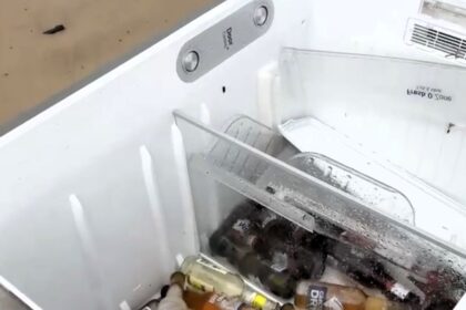 A flood victim found her fridge washed up 43 miles away on a beach in Australia with her beers still inside, amazingly intact after being swept away by floodwaters.