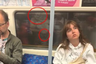 First-time Tube rider Elaaf Siddiqui captured a spooky reflection resembling a ghost on the Jubilee line - but it turned out to be a double image of a clown costume.