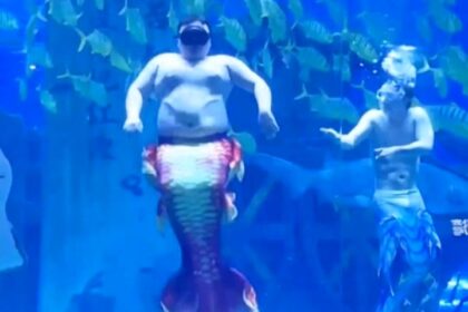 A ‘Little and Large’ mermen duo delights crowds at Sunac Ocean Park in China with underwater dance shows, proving joy and laughter come in all shapes and sizes.