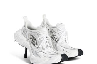 Balenciaga's £820 high-heeled trainers spark backlash for blending stilettos with sneakers in its Fall 2025 line - mocked online for style over practicality.