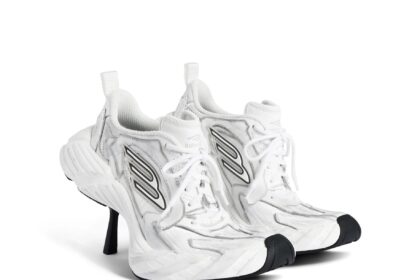 Balenciaga's £820 high-heeled trainers spark backlash for blending stilettos with sneakers in its Fall 2025 line - mocked online for style over practicality.