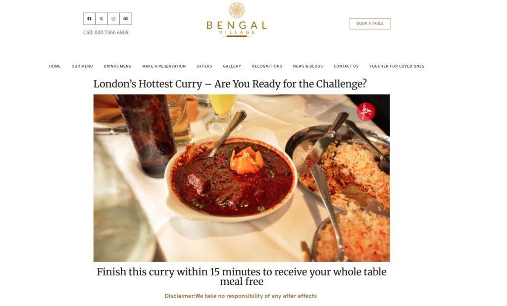Man spoon-fed ice cream after collapsing from eating London’s hottest curry with 92 chillis - only 2 challengers have ever beaten the Bengal Village dish.