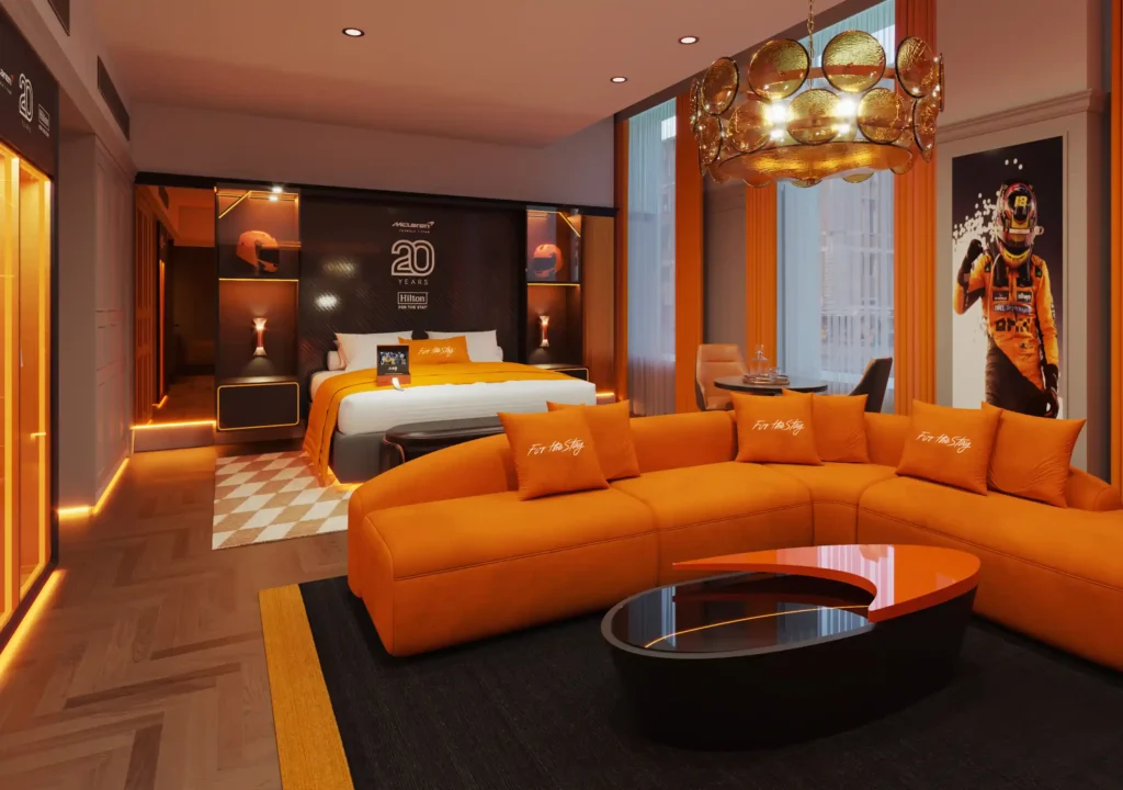 McLaren F1 fans can book a racing-themed Hilton suite in London with simulators, memorabilia, and exclusive perks from £1,800 per night between 8-20 July.