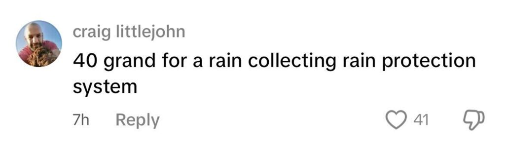 Social media comment on the post of Jeremy Clarkson’s £40k pub umbrellas at The Farmer’s Dog backfired as rain pooled and poured onto decking, leaving staff scrambling and visitors amused by the mishap.