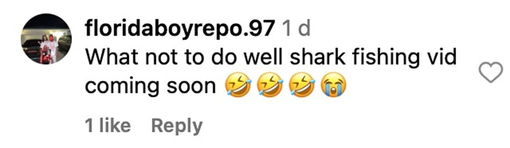 Social media comment on the post of A man was hilariously "baptised" by a hammerhead shark after freeing it from a hook, getting knocked into the sea by its thrashing tail near Marco Island, Florida.