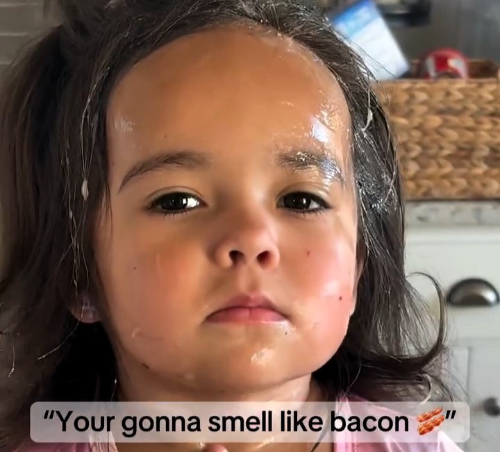Mum stunned as toddler covers herself in bacon fat like skincare - hilarious moment goes viral with over 11M views as Nova’s greasy glow wins hearts online.