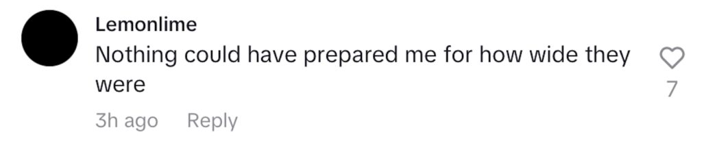 Social media comment on the post of Mum left in stitches after £5 Vinted jeans turn out hilariously huge - TikTok clip of extra wide-leg denim sparks jokes about wind warnings and Willy Wonka.