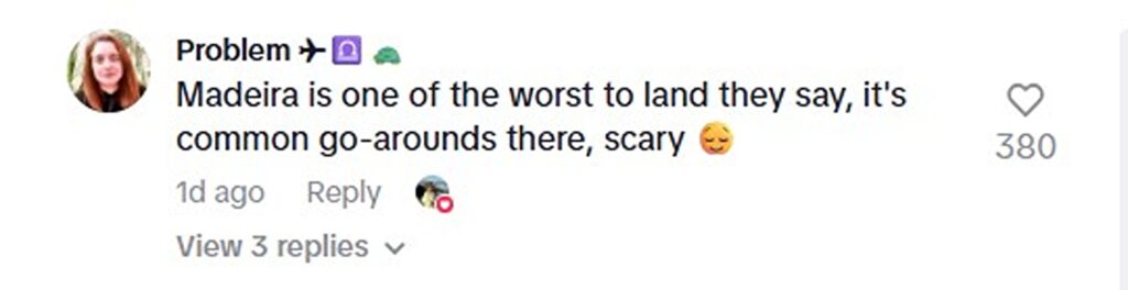 Social media comment on the post of TAP Air Portugal jet lands on third attempt in windy Madeira as plane spotter captures dramatic footage - pilot praised after tense touchdown at tricky airport.