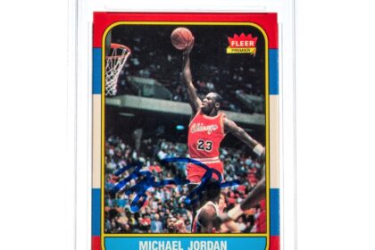 A rare signed Michael Jordan rookie card is expected to fetch £2.2 million at auction on Pharrell’s Joopiter platform, possibly breaking the record for sports memorabilia.