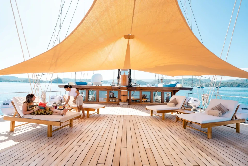 Sail Indonesia aboard Lamima - the world’s largest wooden sailing yacht offering luxury, diving, wellness and bespoke expeditions from £159,000 per week plus tax.