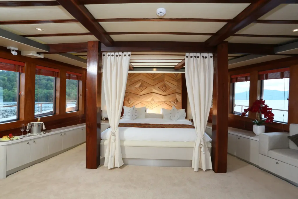 Sail Indonesia aboard Lamima - the world’s largest wooden sailing yacht offering luxury, diving, wellness and bespoke expeditions from £159,000 per week plus tax.