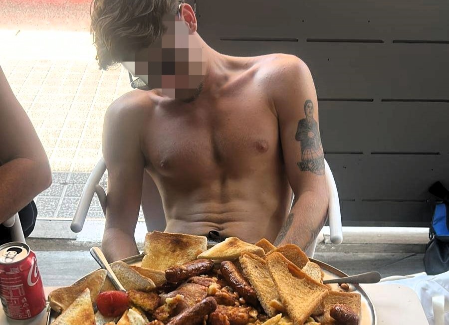 Brit Jak Aitcheson failed the Benidorm belly buster breakfast challenge and was mocked for barely touching the 2,760-calorie feast - claiming he nodded off mid-meal.