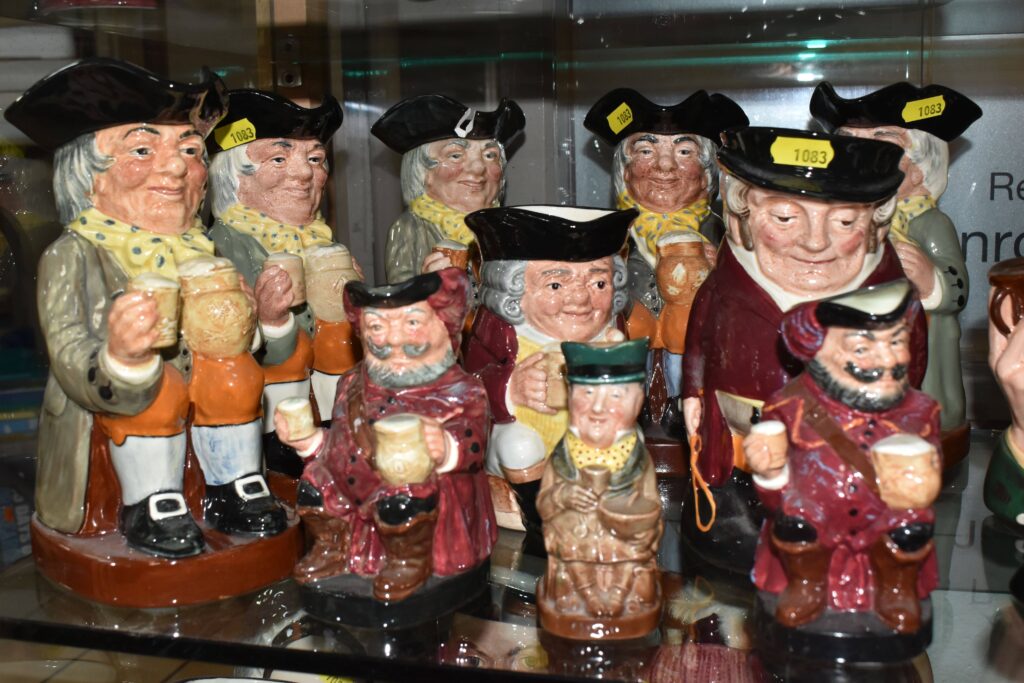 Over 300 rare character and Toby jugs collected over 25 years are up for auction in Lichfield, showcasing royalty, legends, and entertainers from across the centuries.