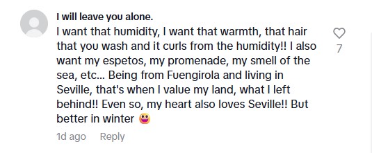 Social media comment on the post of A woman in Málaga hilariously stuck items to her chest to show off the extreme 30C heatwave humidity - her viral TikTok highlights life in Spain’s steamy Costa del Sol.