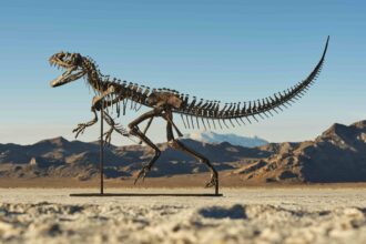 A rare young Ceratosaurus skeleton from the late Jurassic era is set for a \$6m Sotheby’s auction, featuring 43 teeth, complete skull bones, and exceptional preservation.