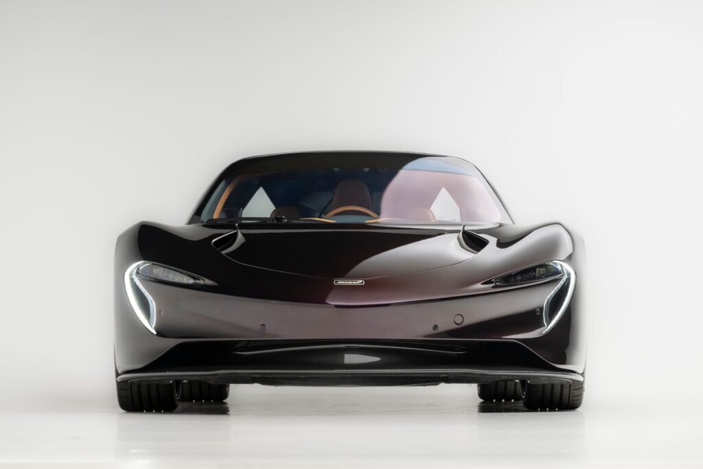A rare 2020 McLaren Speedtail with just 71 miles, violet finish, £81k roof scoop and 250mph top speed is up for auction at £1.45m through RM Sotheby's.
