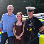 PC Jonathan Burke, who helped deliver Genieve Fitt in a car in 2008, honored to escort her to prom 17 years later in Suffolk - a touching reunion celebrated by all.