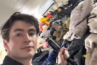 Tourist shocked by chaotic thrift market in Hanoi with mountains of clothes stacked to the ceiling - viral video sparks concerns over hygiene and safety risks.