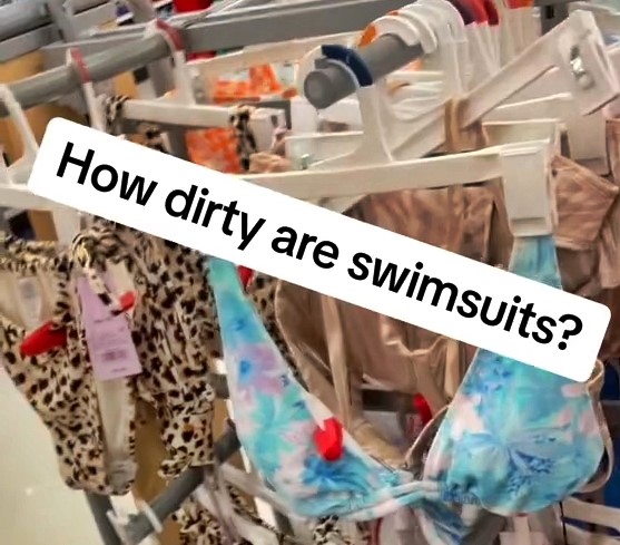 A microbiologist found bacteria on swimsuit hygiene stickers, revealing why you should always try swimwear on over clothes and wash it before wearing on skin.