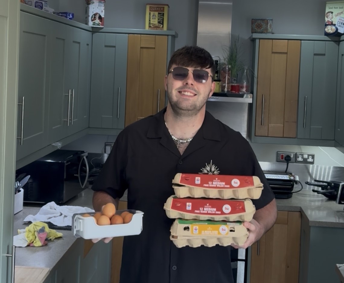 A North Wales man admits eating up to 14 eggs a day despite his girlfriend threatening to move out over the smell, saying he’s obsessed and can’t go a day without them.