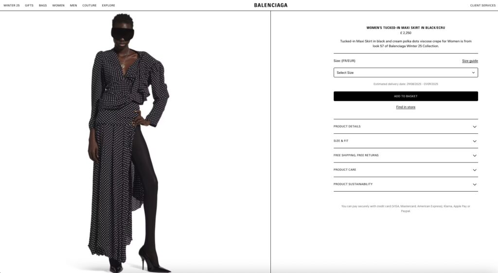 Balenciaga faces ridicule for its £2,250 polka dot skirt from the Winter 25 Collection, mocked for looking like it’s tucked into knickers after a toilet mishap.
