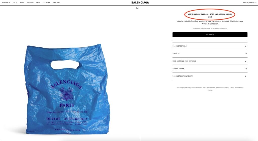 Balenciaga’s £775 Marché Packable Tote mimics a worn supermarket bag with crinkles, Paris store details and Italian craftsmanship, sparking debate over luxury pricing.