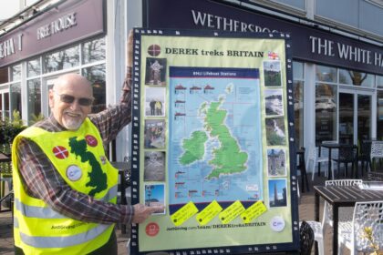 82-year-old hitchhiker Derek Adams aims to visit every Wetherspoon pub in the UK - has ticked off 76 so far while walking Britain’s coast and raising £9,000 for charity.