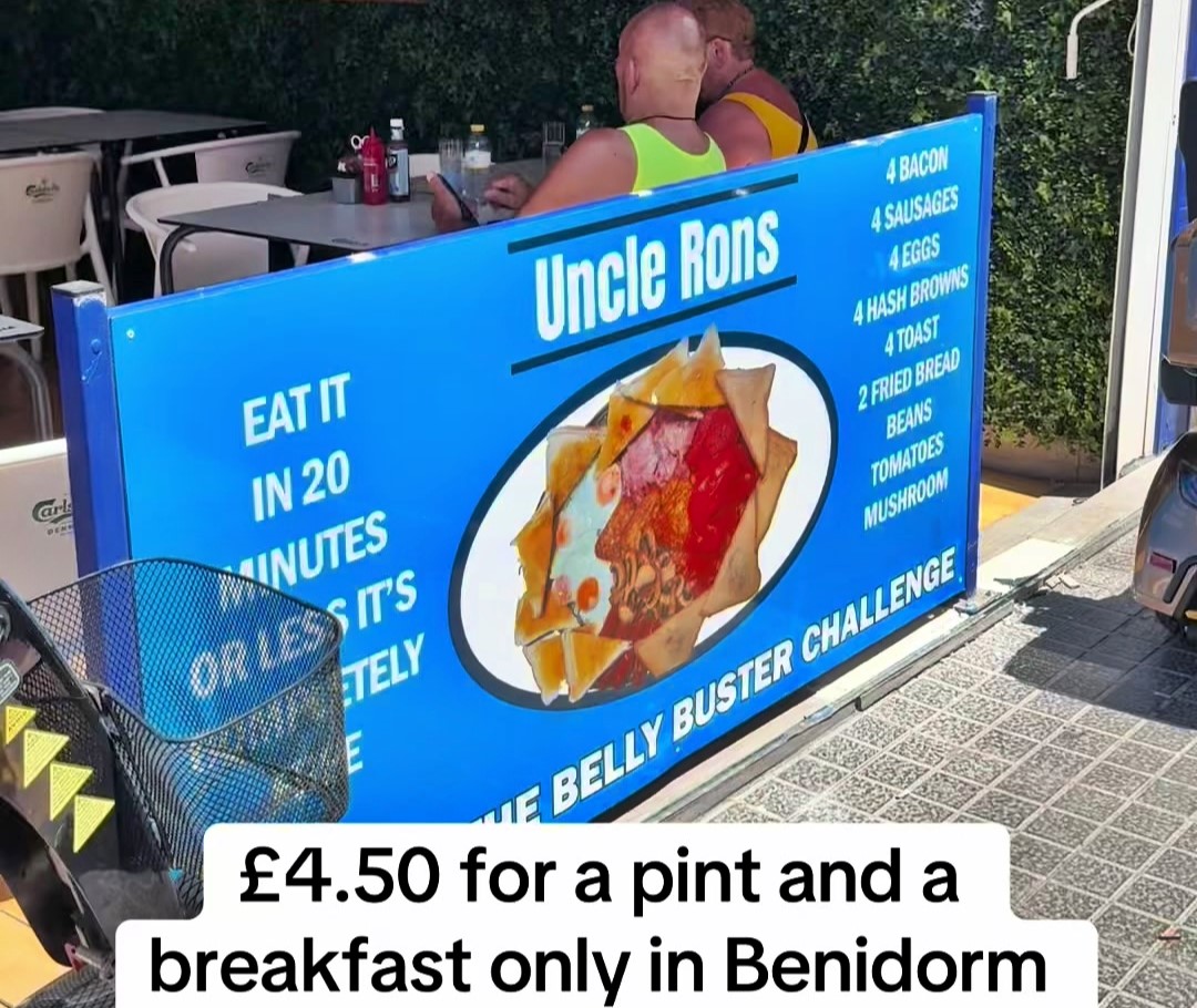 A Brit known for his Benidorm antics has praised Uncle Ron’s for offering a full English breakfast and pint for just £4.50 calling it one of the best deals in the hotspot.