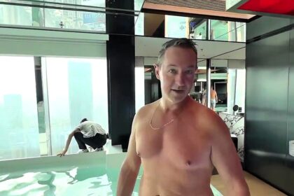 Couple accidentally flood luxury hotel in China after leaving taps running in private pool as blocked drains cause water to cascade down several floors sparking chaos.