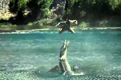 Columbia Sportswear dangled a man 300ft over an alligator swamp using trousers as a rope to prove their strength in a daring stunt for their bold new ad campaign.