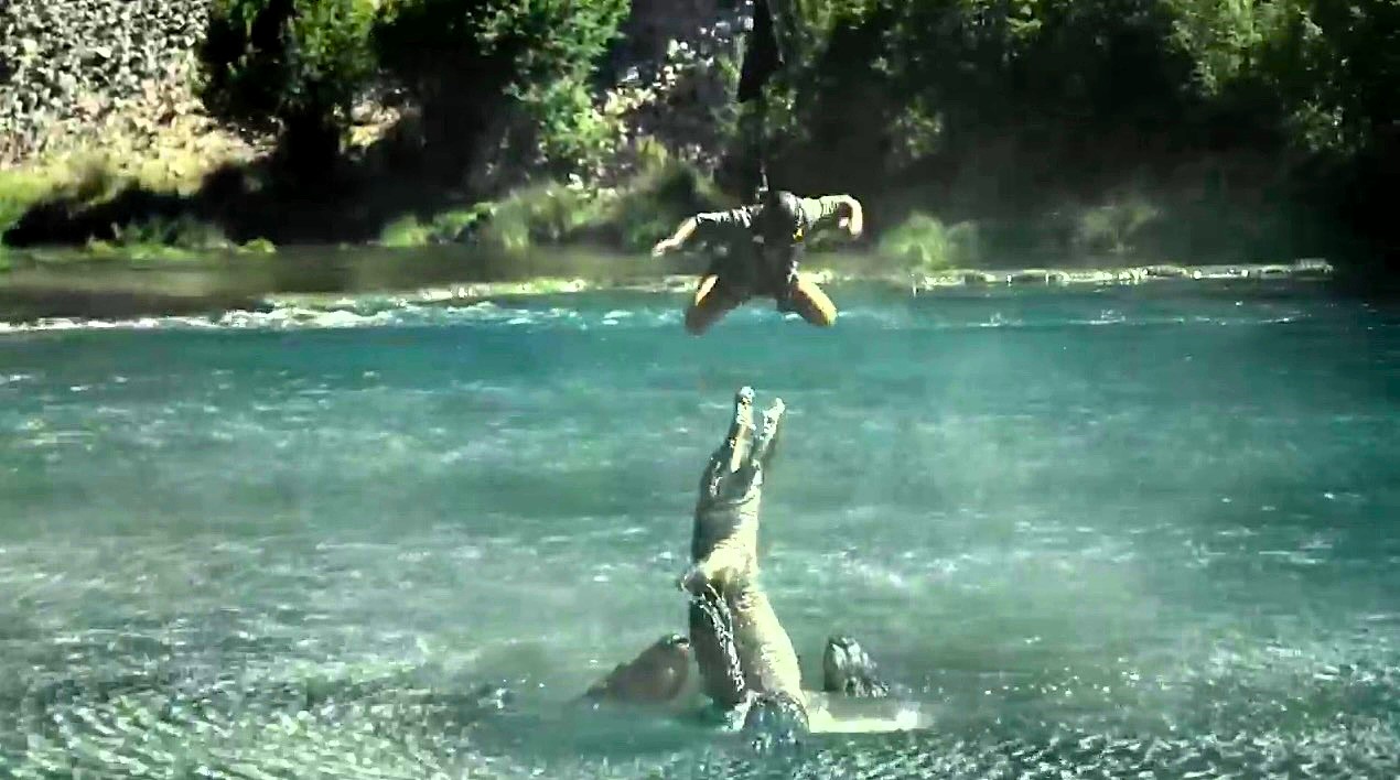 Columbia Sportswear dangled a man 300ft over an alligator swamp using trousers as a rope to prove their strength in a daring stunt for their bold new ad campaign.