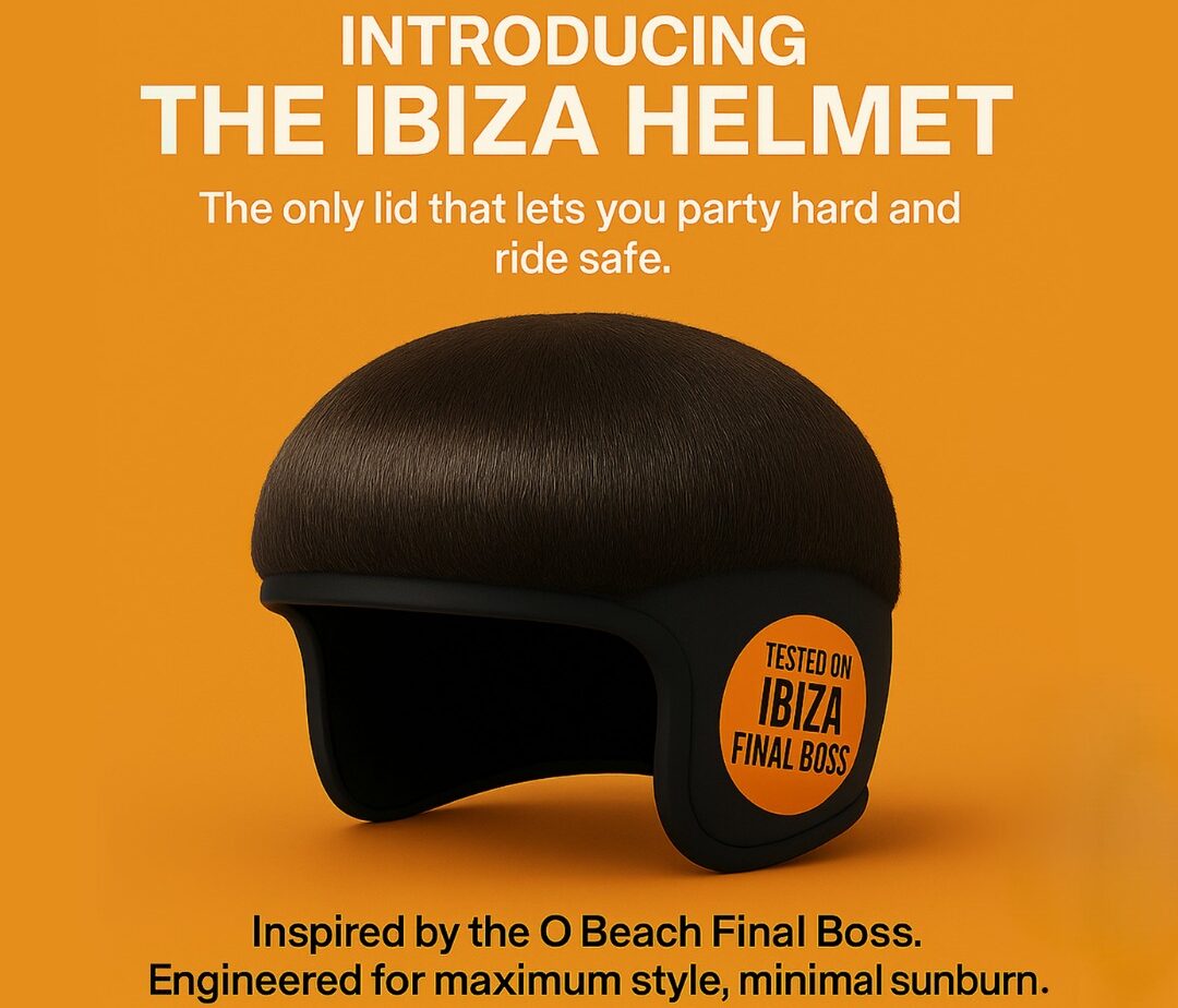 Halfords drops a hilarious fake 'Ibiza Final Boss helmet' inspired by viral star Jack Kay's haircut, blending style, sun protection, and social media gold.