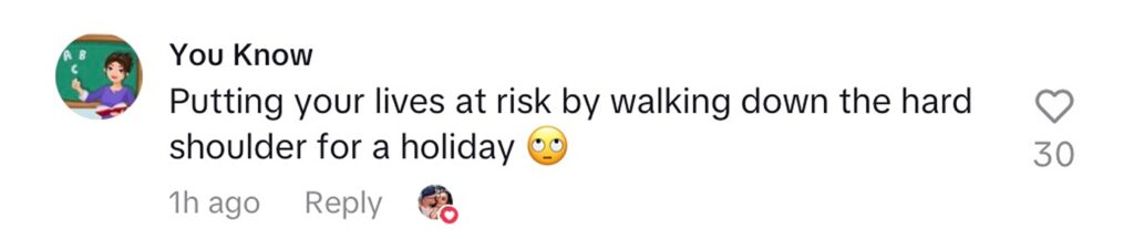 Social media comment on the post of Dean and Gina Louca abandoned their taxi in a three mile M1 tailback and walked the hard shoulder to Luton Airport before a kind driver helped them catch their Greece flight.