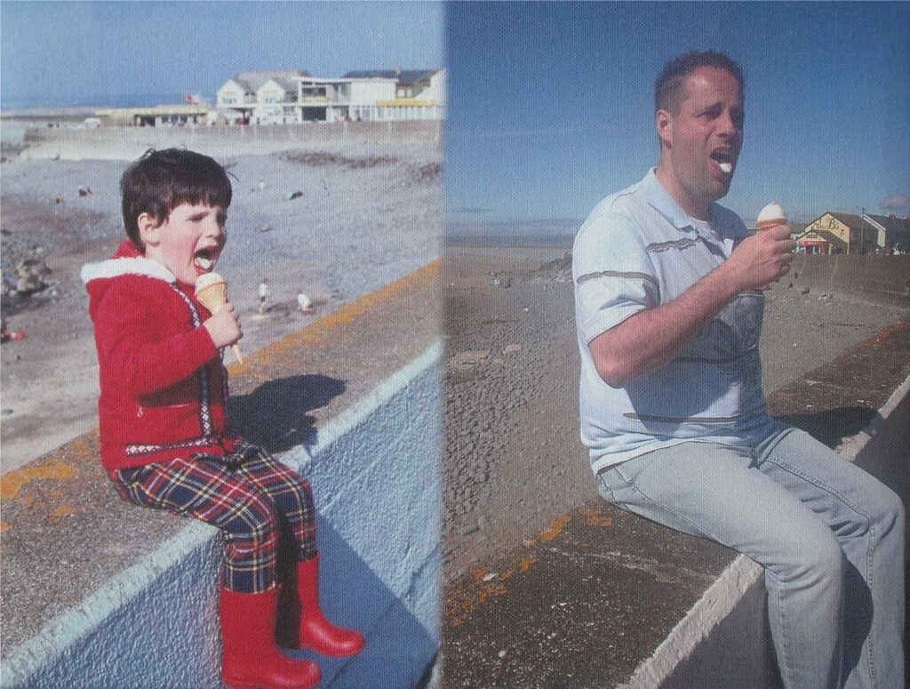 Steve Dance, 54, recreated a childhood seaside photo on the same ride in Devon nearly 50 years later as a heartfelt tribute to his late dad who took the original picture.