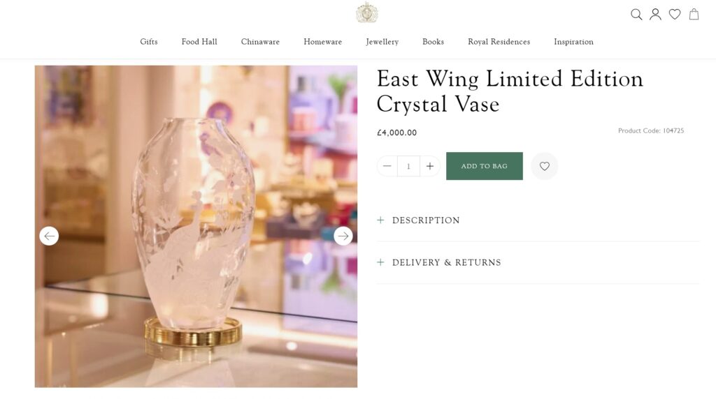 King Charles has launched a £4,000 limited edition crystal vase as a luxury wedding gift, inspired by Buckingham Palace wallpaper with only 10 pieces available worldwide.