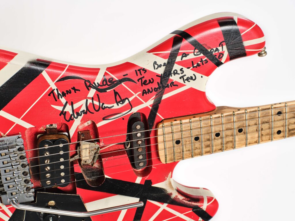 Eddie Van Halen’s iconic tour guitar from 1982-83, later owned by Mötley Crüe’s Mick Mars, is set to fetch £2.2m at Sotheby’s in its first public appearance in 40 years.
