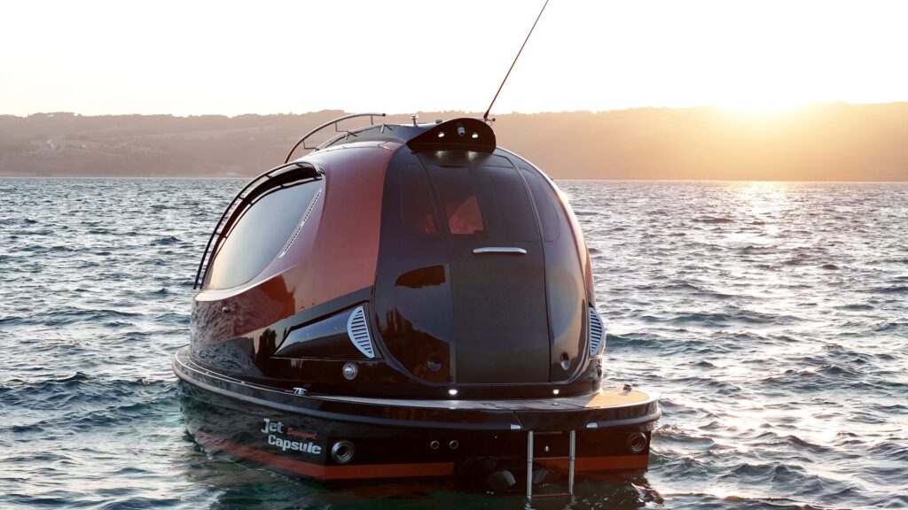 The Jet Capsule by Lazzarini Design Studios is a futuristic luxury pod boat starting at £271k, offering custom interiors, zero-emissions cruising and sleek space-age design.