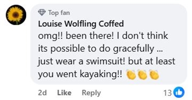 Social media comment on the post of Miranda Hart makes a splash after falling out of kayak - comedian’s hilarious tumble into lake leaves fans in stitches as she jokes about her less than graceful exit.