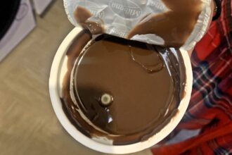 Mould growing inside sealed pot of chocolate protein pudding