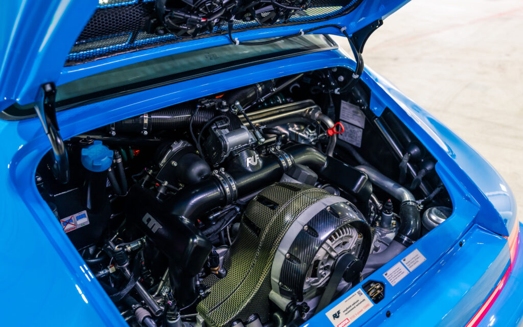 A rare 2021 RUF CTR Anniversary based on the Porsche 911 with 710bhp 224mph top speed and unique Riviera Blue spec is for sale in Monterey for £2.5m with only 200 miles.