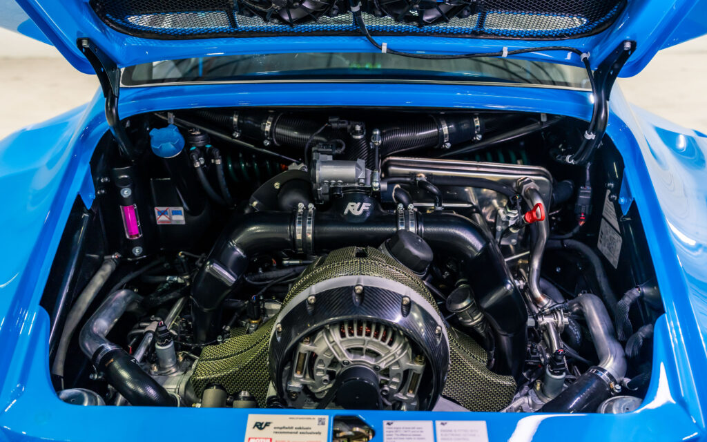 A rare 2021 RUF CTR Anniversary based on the Porsche 911 with 710bhp 224mph top speed and unique Riviera Blue spec is for sale in Monterey for £2.5m with only 200 miles.