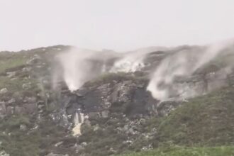 A waterfall in the Highlands of Scotland appeared to flow uphill due to powerful winds from Storm Floris, creating a stunning "waterup" effect in Wester Ross. Locals were amazed by the unusual sight.
