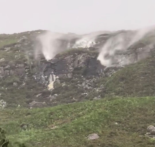 A waterfall in the Highlands of Scotland appeared to flow uphill due to powerful winds from Storm Floris, creating a stunning "waterup" effect in Wester Ross. Locals were amazed by the unusual sight.