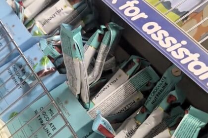 A shopper claims chocolate bars melted on shelves at a Doncaster B&M during the 32C UK heatwave, with warm milk and liquefied lip balm adding to the sweltering scene.
