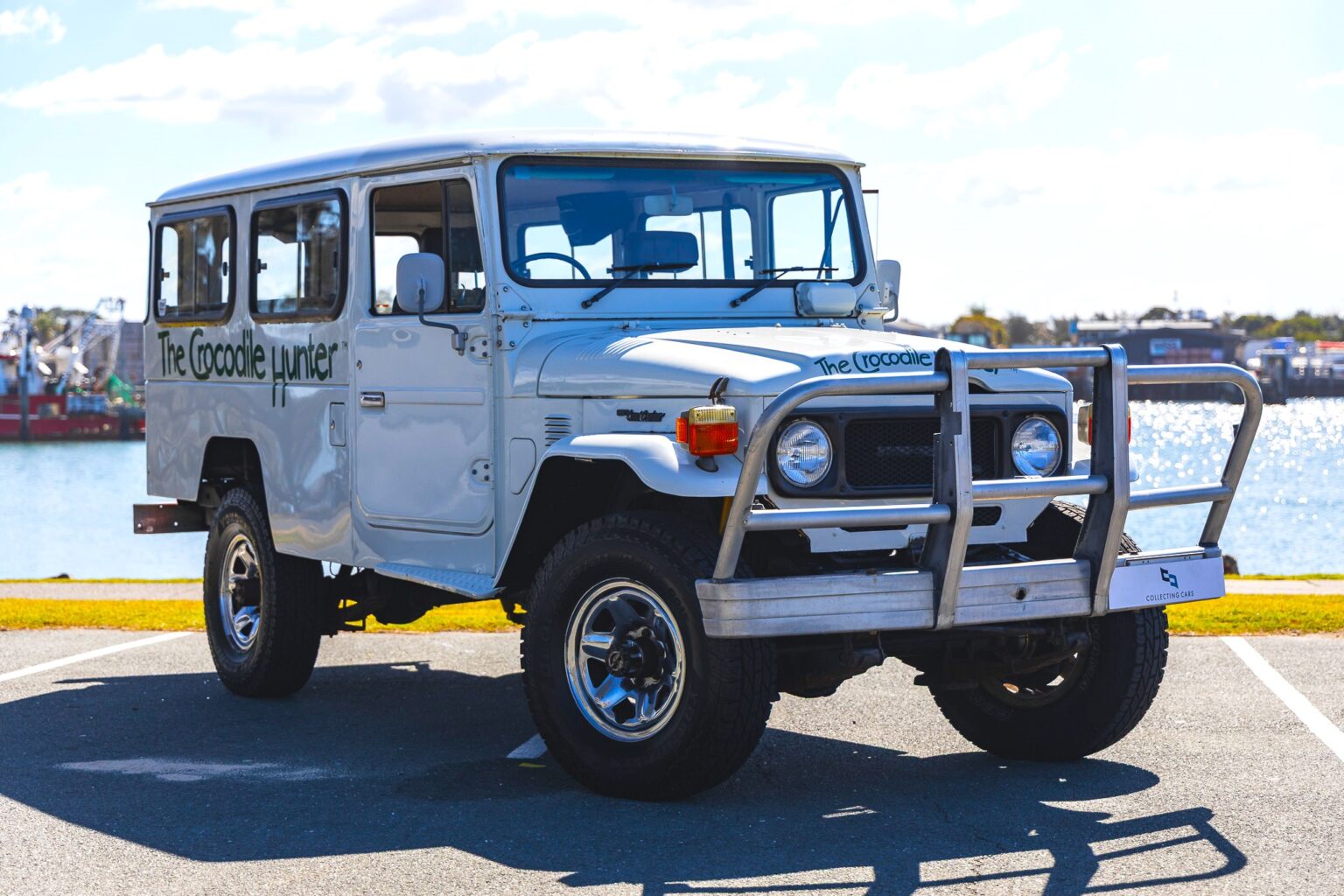 Steve Irwin’s old Toyota Land Cruiser, used at Australia Zoo and adorned with Crocodile Hunter branding, is up for auction after major refurbishments and 258k miles.