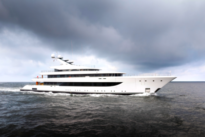 The £62m 72 metre superyacht Stella M offers ultra quiet cruising with low noise diesel electric propulsion six luxury cabins plunge pools and elegant five deck design.